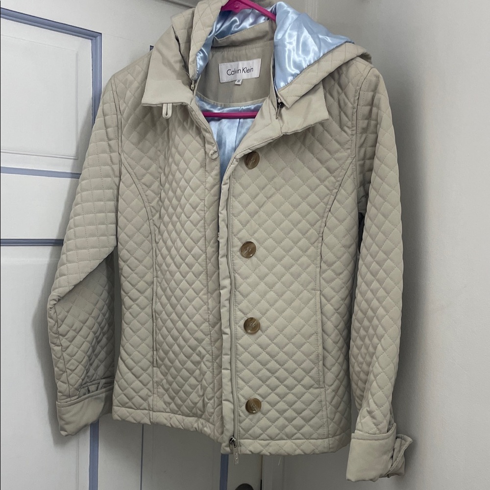 Calvin Klein Beige Quilted Jacket with Blue Lining
